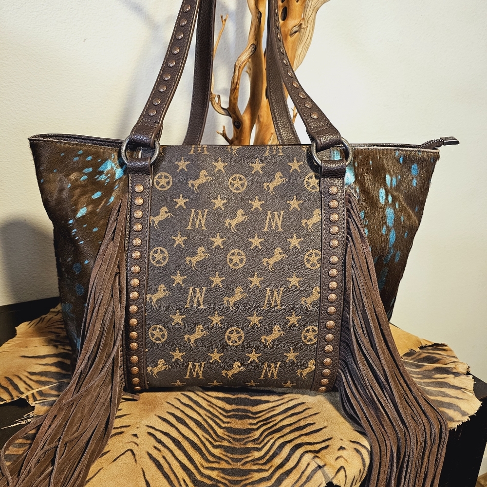 *FINAL PRICE**MONTANA WEST Teal Metallic Calf Hair w/ LTR Fringe Tote NWOT